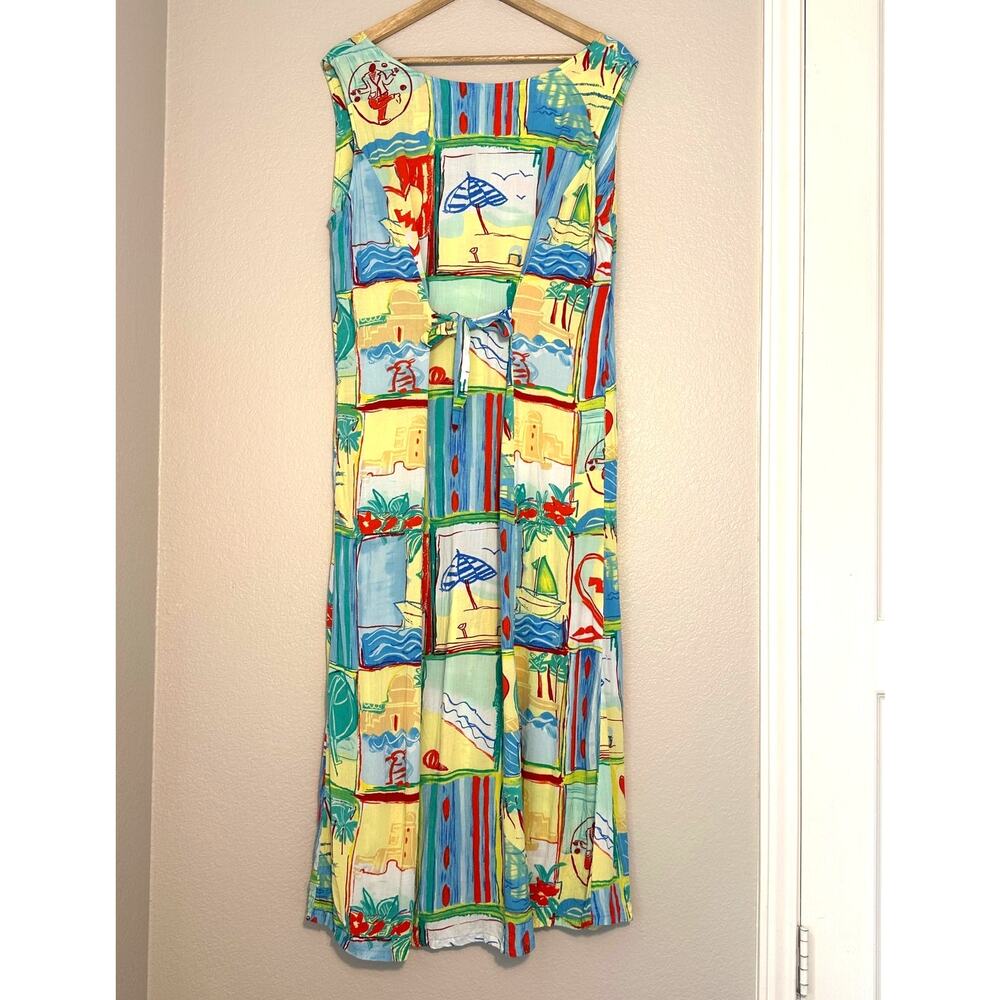 Jams world Colorful Button Front Sleeveless Midi Beachy Dress, Art to Wear, XL - Picture 2 of 12